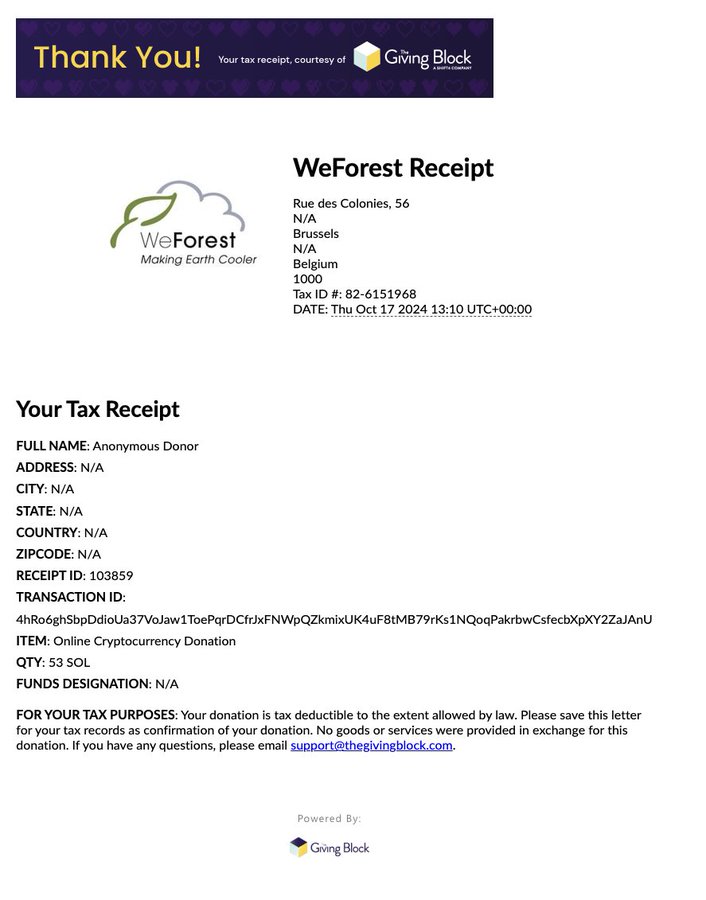 Forest donation to WeForest-bitklan
